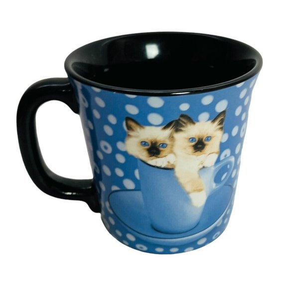 Siamese Cats Coffee Mug Kittens Tea Cup 10 Oz Felines Keith Kimberlin Polka Dots - Picture 1 of 7